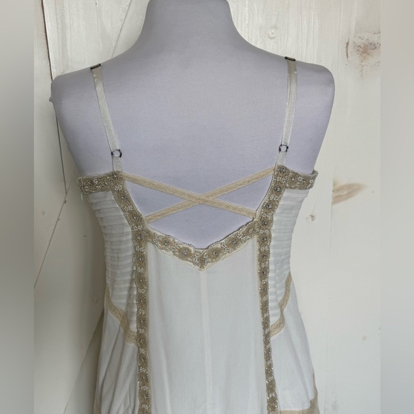 Free People Beaded Lace Cream High Low Dress Boho Wedding Festival Medium Large - Picture 5 of 13